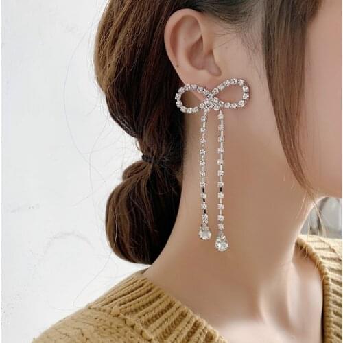 2020 Koreas New Exquisite Bow Earrings Fashion Temperament Long Tassel Pendant Earrings Female Jewelry