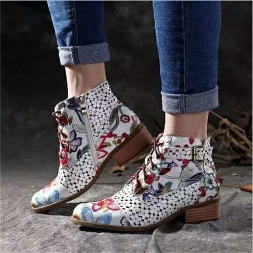 35-43 Shoes Woman Plus Size Womens Chunky Heel Ankle Boots Side Zipper Lace Color Block Snake Pattern Luxury Designer