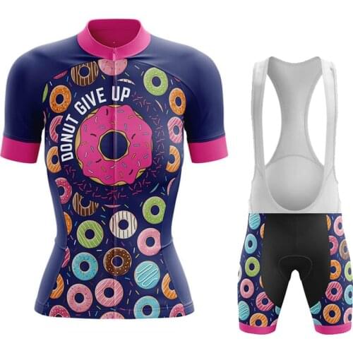 Donut Women Cycling Jersey Road Bicycle Short Sleeve Suit Mountain Bike Outdoor Sports Shirt Bib 9D Silicone Pad Cicliste Femme