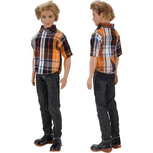 1set 1/6 Male Doll Clothes Orange Plaided Shirt & Black Pants For Ken Dolls Clothes For Barbies Boyfriend Ken Prince Boy Dolls