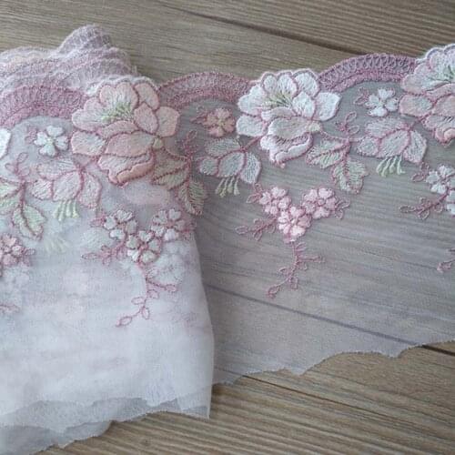 18Yards Pink Mesh Embroidery Lace Trim Fabric Ribbon Dress Decoration Garment Material Needlework Sewing Accessories 18cm Wide