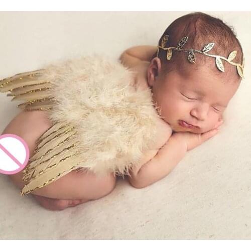 2pcs/Set Newborn Baby Photography Props Costume with Hairband 0-6M Infant Leaf Heaband Feather Angel Wing Clothes for Photo Prop