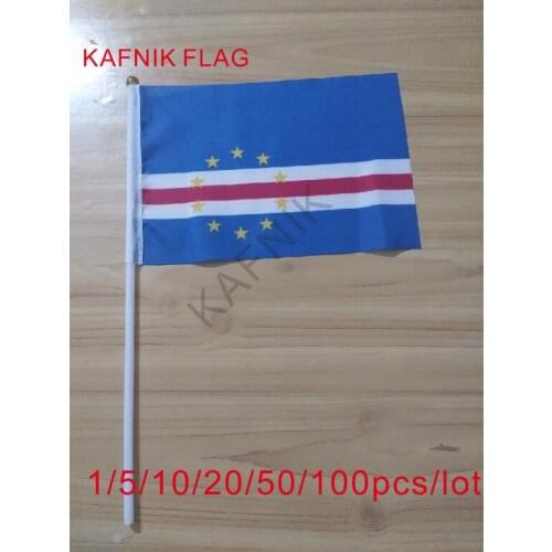 KAFNIK,5pcs 2018 The Cape Verdehand Flag Polyester Flag 14*21cm Hanging and Flying