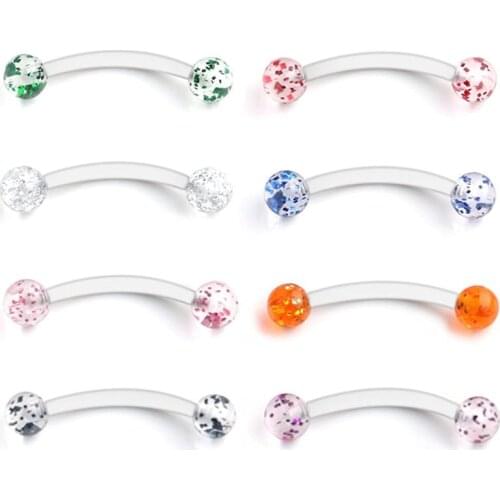 Glitter Bioflex Acrylic Curved Barbell Snake Eyes Tongue Ring Retainer Piercing 14G 8PCS