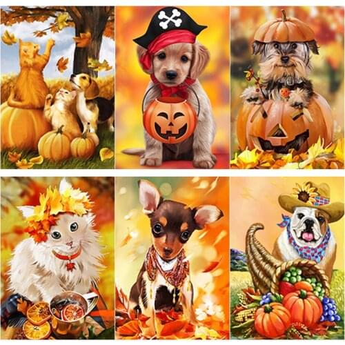 New 5D DIY Diamond Painting Animal Cross Stitch Dog Diamond Embroidery Full Square Round Drill Home Decor Manual Halloween Gift