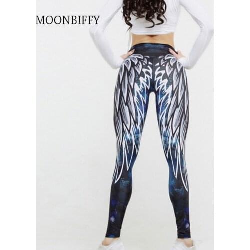 Gym Seamless Fitness Yoga Leggings Tummy Control Angel Wings Print Women Sports Pants Running Sportswear Stretchy