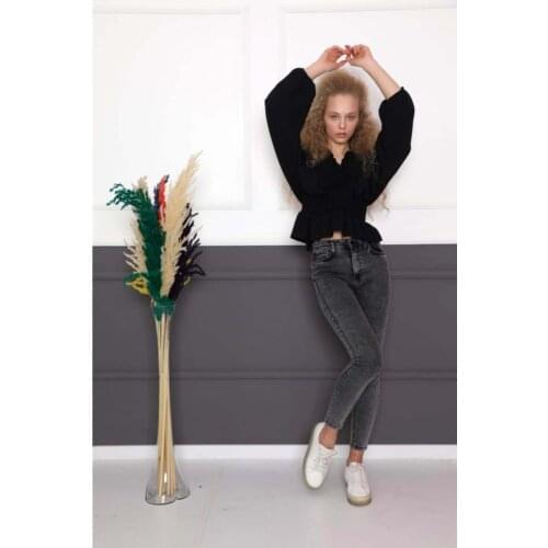 Womens Black V-Neck Blouse womens clothing stylish elegant slim happy business woman working woman female student university d