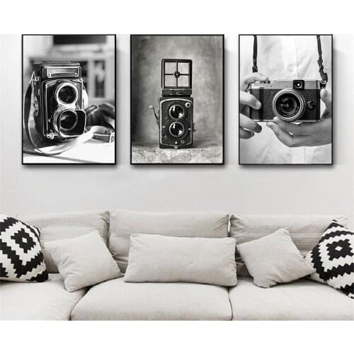 Black And White Photograph Art Painting Vintage Camera Canvas Print Nordic Poster Wall Pictures For Living Room Home Decoration