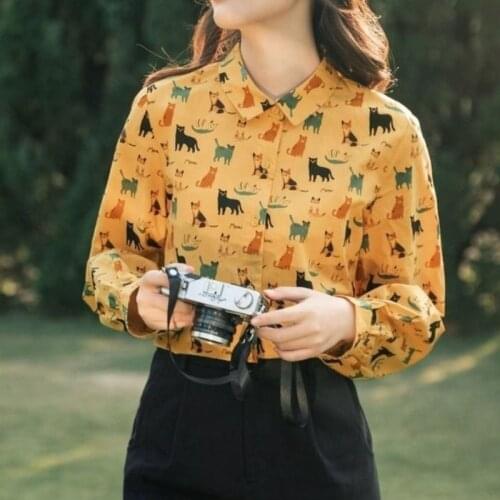 Deeptown Beautiful Blouses Women Harajuku Animal Print Button Up Shirt Vintage Korean 2021 Long Sleeve Tops Kawaii Cute Cardigan