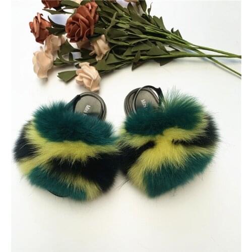Children Real Fox Fur Slides Baby Toddler Walking Shoes Girls Plush Sandals Home Fluffy Fur Slippers Cute Furry Flip Flops Hot