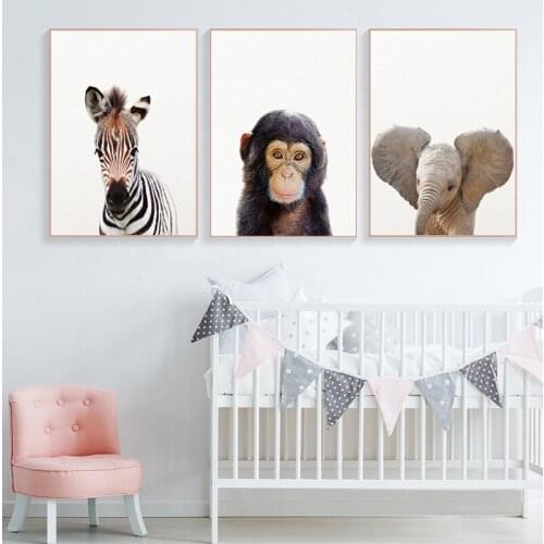 Baby Animal Zebra Lion Elephant Canvas Poster Nursery Wall Art Print Minimalist Painting Nordic Kid Bedroom Decoration Picture