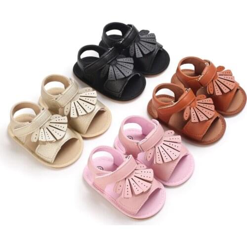 Baby Sandals Girls Summer Solid Stripe Knot Flat With 0-18 Monthes Children Cute Lovely Bowknot Princess Shoes