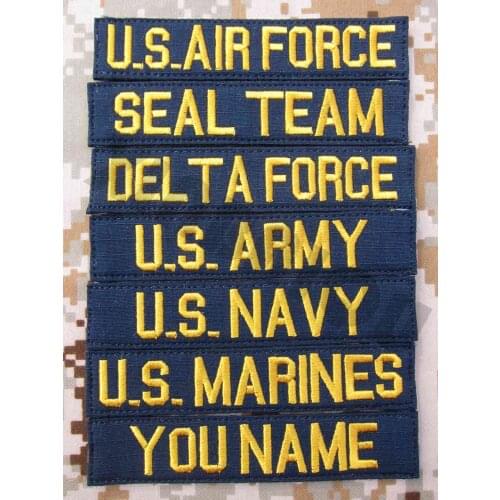 Custom Name Tape Dark Blue Background Gold Letters Embroidery Patch