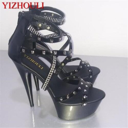 Noble 2018 rivets with cutout the temptation of sandals temptation 15cm ultra high thin heels shoes Gothic high-heeled