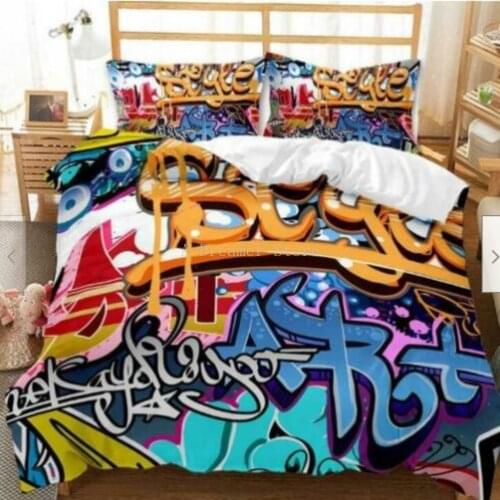 Hip Hop Street Culture Wall Bedding Set Graffiti Art Spray Artwork Image Decorative Duvet Cover With Pillowcases For Teens