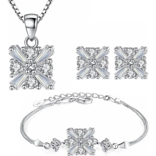 SHDEDE CZ Rhinestone Necklace Earring Bracelet Set For Women Cubic Zirconia Fashion Jewelry Sets Accessories +133
