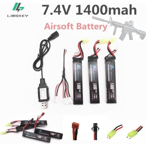 Limskey RC Lipo Battery 3pcs 7.4V 1400mAh with 7.4V Charger 25C Mini Airsoft Guns Battery RC Model Lipo Battery T/SM/Tamiya/XT60