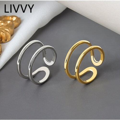 LIVVY Silver Color Fashion Double Curved Lines Adjustable Ring For Women Gold Color Ring Party Jewelry Gifts