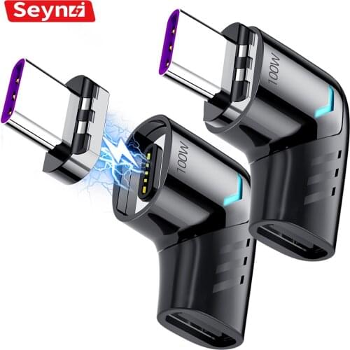 SeynLi Magnetic Adapter 100W USB Type C to C PD Charger Connector For Macbook Pro Samsung Quick Charge Connector 90 Angle USB C