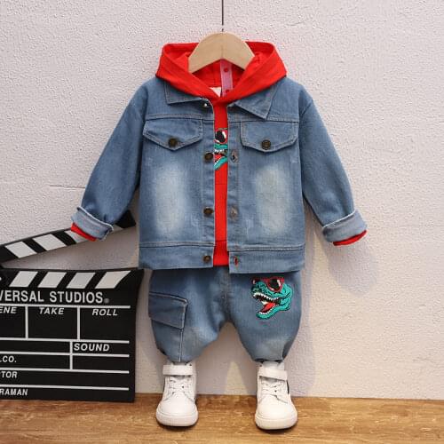 Fashion Kids Spring Autumn Cartoon Casual Clothes Baby Boys Girls Denim Jacket Hoodies Pants 3Pcs/Sets Children Cotton Tracksuit