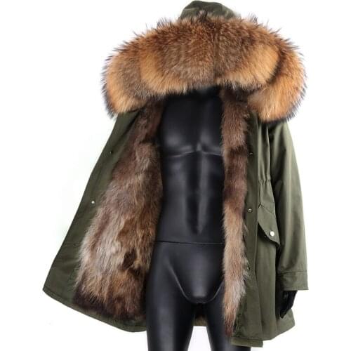 Waterproof Long Jacket Real Fox Fur Coat Men Parkas Raccoon Fur Collar Fox Fur Lined High Street Men Jacket Winter Man Cl