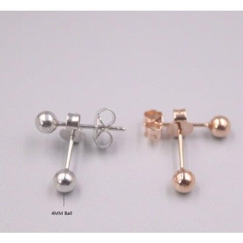 Genuine Real 18K Gold Small 4mm Glassy Ball Stud Earrings Stamp Au750 (Rose and White Available)