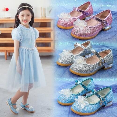 2021 New Girls Flats Shoes Sequined Girls Princess Shoes Student Show Shoes Trend Sweet Flowers for Wedding Party Chic Fashion