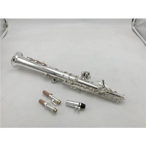 New Straight Pipe Soprano Saxophone Brass Silver 992 Plated B Flat Sax Playing Musical Instrument with Mouthpiece
