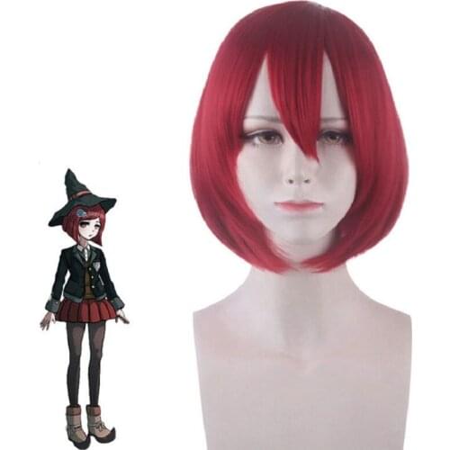 Danganronpa V3 Killing Harmony Yumeno Himiko Red Short Wig Cosplay Costume Dangan Ronpa Heat Resistant Hair Women Party Wigs