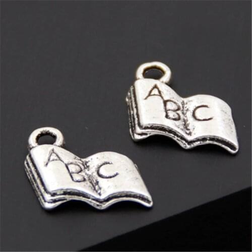 50pcs Zinc Alloy Metal ABC Book Charms Silver Color School Teacher Pendants for DIY Jewelry Making A2531