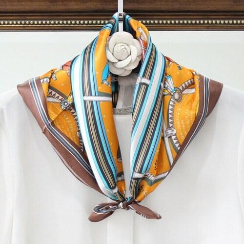 Luxury 100% Silk Scarf Women Fashion Many Horse Print Kerchief Bandana Shiny Headband Neck Hair Headscarf 53*53cm