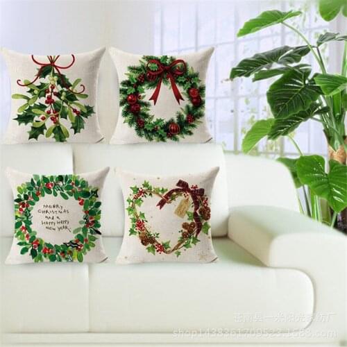 Merry Christmas decorative throw pillow case square shape leaf plant happy holidays Polyester cushion cover for sofa home