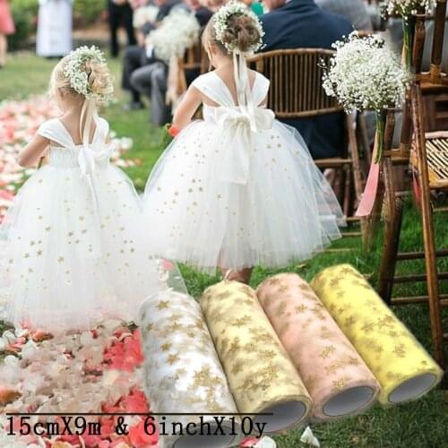 15cm*10Y Soft Sequins Star Tulle Rolls Wedding Decoration Mariage Fabric Glitter Tulle DIY Craft Birthday Party Supplies