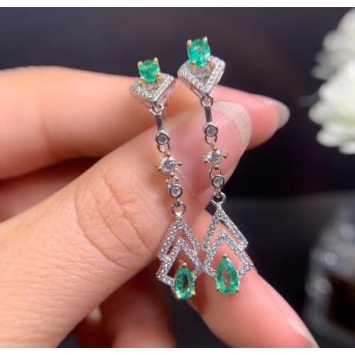 Emerlad Drop Earrings for Party 4*6mm Natural Emerald jewelry sterling silver andywen ear rings for women jewellery