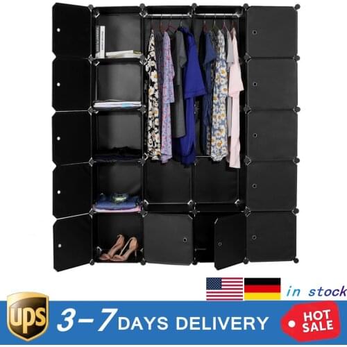 DIY Wardrobe 12 Cubes and 2Hanging Sections Storage Organizer Cabinet Locker Combine Shoes Clothing Organizer Bedroom Furniture