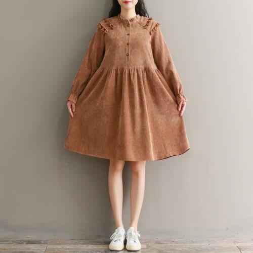 Spring autumn cute corduroy dress new fashion preppy style long sleeve kawaii mini dress