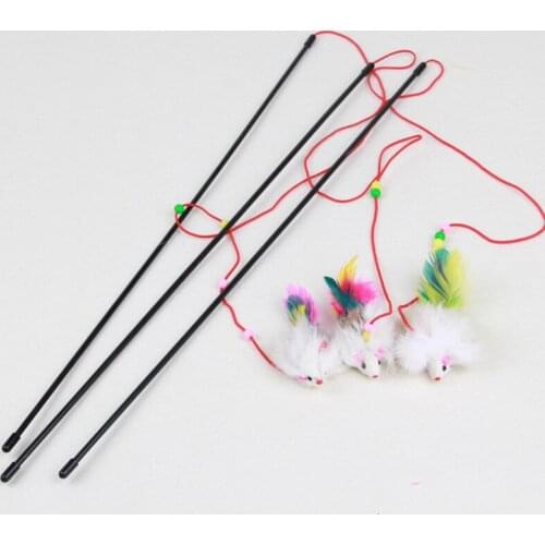 10pcs/lot Funny Cat Toys Fishing Rods with Mouse & Feather Pet Interactive Training Products Kitten Playing Rod Stick CW-80010