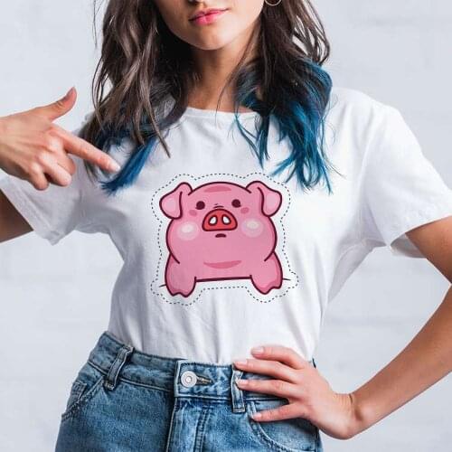 2021 Casual T Shirts Top Tee Pink Pig Graphic Print Spanish Vetement Women T Shirts Breathable Vogue 90s Streetwear Clothing