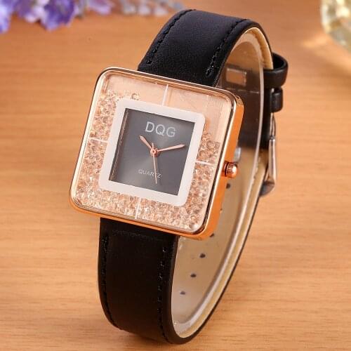 New Luxury Brand DQG Rectangle Dial Rolling Beads Quartz Watch Women Leather Strap Watches Ladies Relogio Feminino Hot Clock