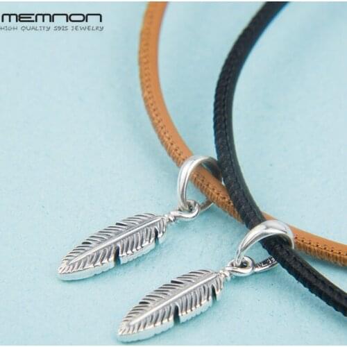 Summer collection 925 Sterling Black Brown Leather Choker Necklace with Feather Pendant necklaces For Women Jewelry Gift