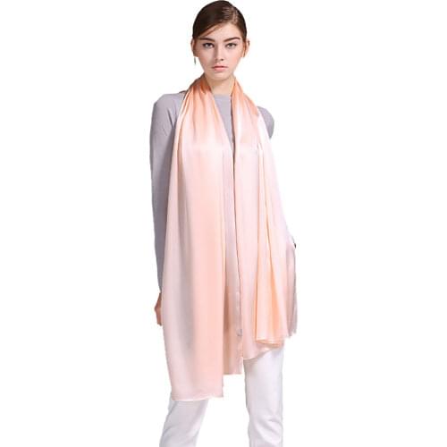 100% Silk Satin Long Scarf 55X180cm Pure Mulberry Silk Plain Color Silk Scarf Factory Direct Online Store 31 Coral Pink Color