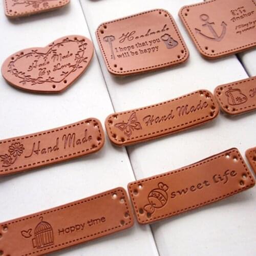 12 Styles Leather Label Handmade Patchwork diy Sewing label cloth Garment(100pcs/Lot)Customized mixed Wholesale