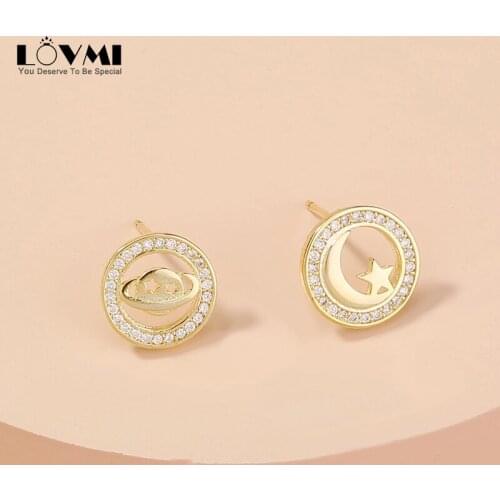 2021 Charms Sweet Earring Stud Jewellery For Female Golden Star Round Shape Zircon Gemstone Mini Ornaments For Girlfriend Gift