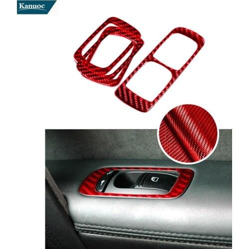 4Pcs Front and Rear Doors Windows Lift Car Red Stickers Carbon Fiber Cover Trim For Porsche Cayenne 2003-2010 Car Accessories