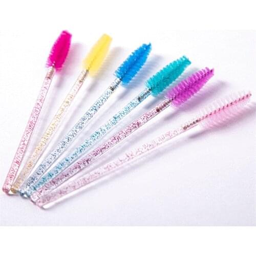 50pcs/Pack Disposable Make Up Brushes Cosmetic Eyelashes Crystal Eyelash Diamond Handle Applicator Mascara Wands Tools