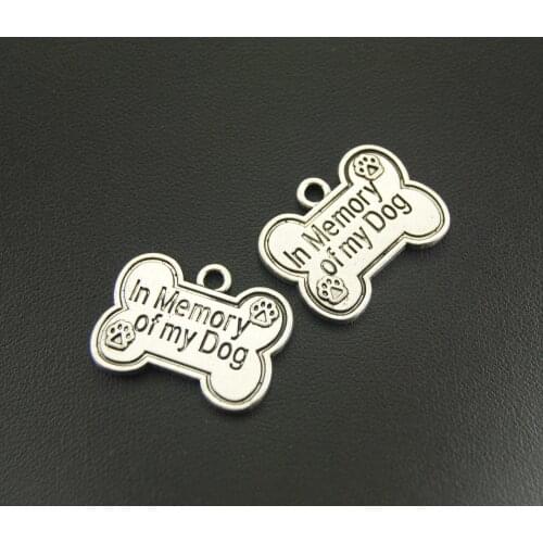 8pcs Silver Color In Memory Of My Dog Bone Charm Pendant DIY Necklace Charm Jewelry Making DIY Handmade Craft 25x19mm A870