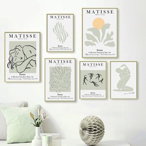 Abstract Matisse Line Sun Leaf Coral Girl Nordic Posters And Prints Wall Art Canvas Painting Wall Pictures For Living Room Decor