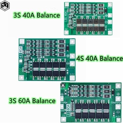 3S/4S 40A 60A Li-ion Lithium Battery Balance Charger Protection Board 18650 BMS For Drill Motor 11.1V 12.6V/14.8V 16.8V Balance