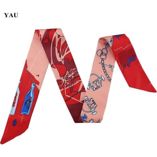 Brand 95cm*5cm Bottle Chain Printed Bag Strap Small Scarf Women Twill Silk Scarf Headband Long Scarves Bag Accessories Ribbon