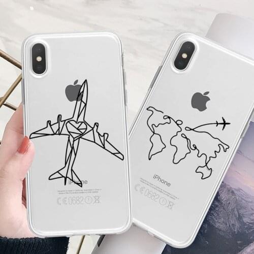 Travel Map Anti-shock Non-slip Plain Cases For iPhone XR XS Max XS X 6 6s 7 8 Plus Clear Transparent Soft TPU Phone Back Cover